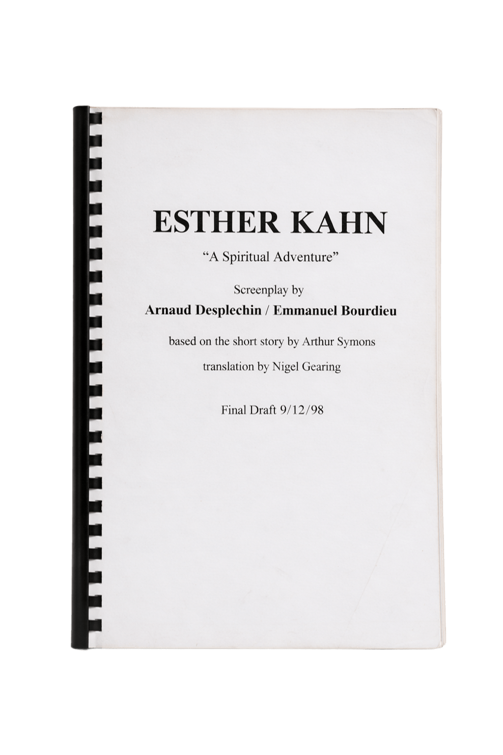 Scénario original du film Esther Kahn par Arnaud Desplechin et Emmanuel Bourdieu